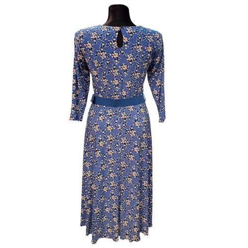 Puošni gėlėta suknelė su diržu Magda belt gel blue