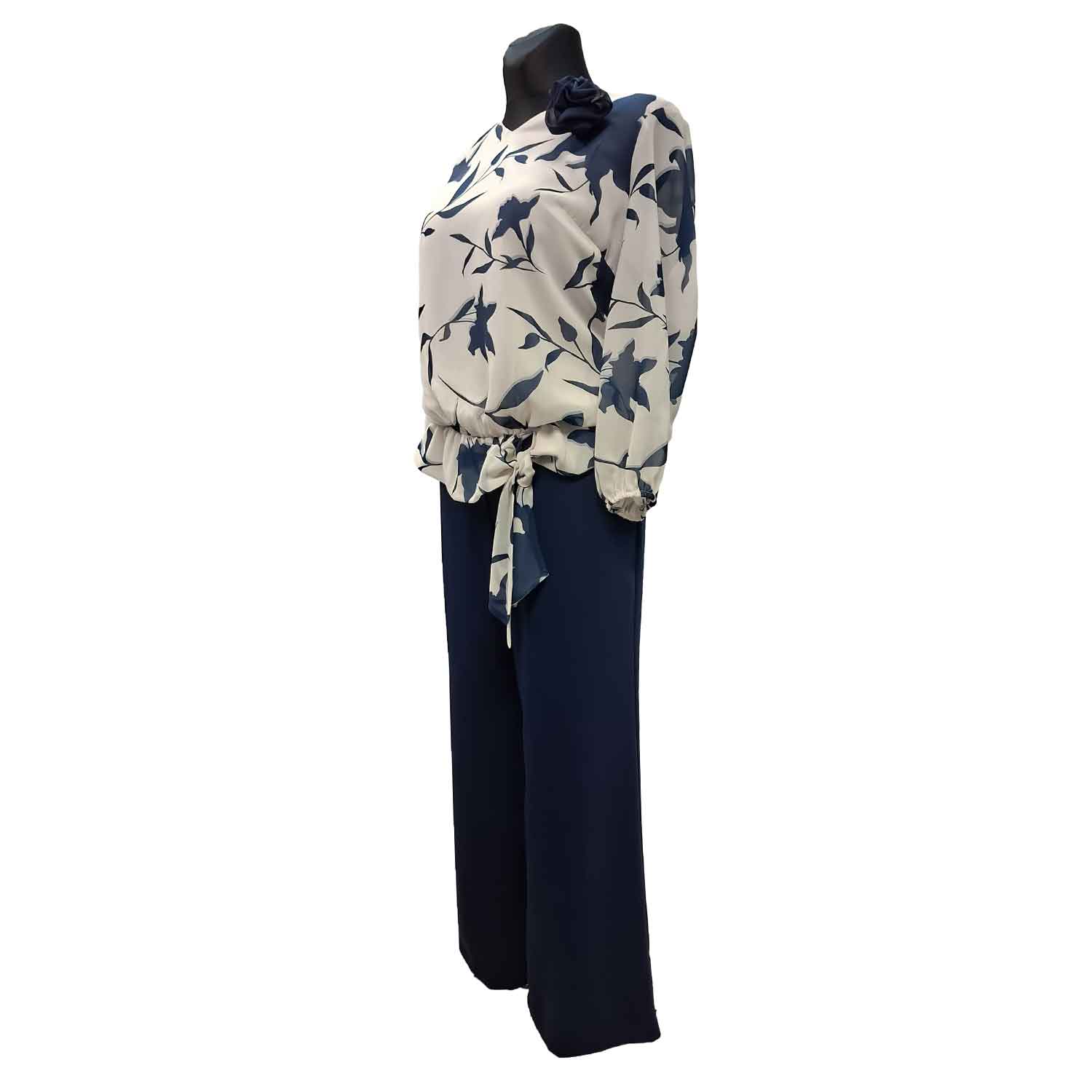 Tamsiai mėlynas elegantiškas kostiumėlis su gėlėta palaidine Collection sorotan - Image 4