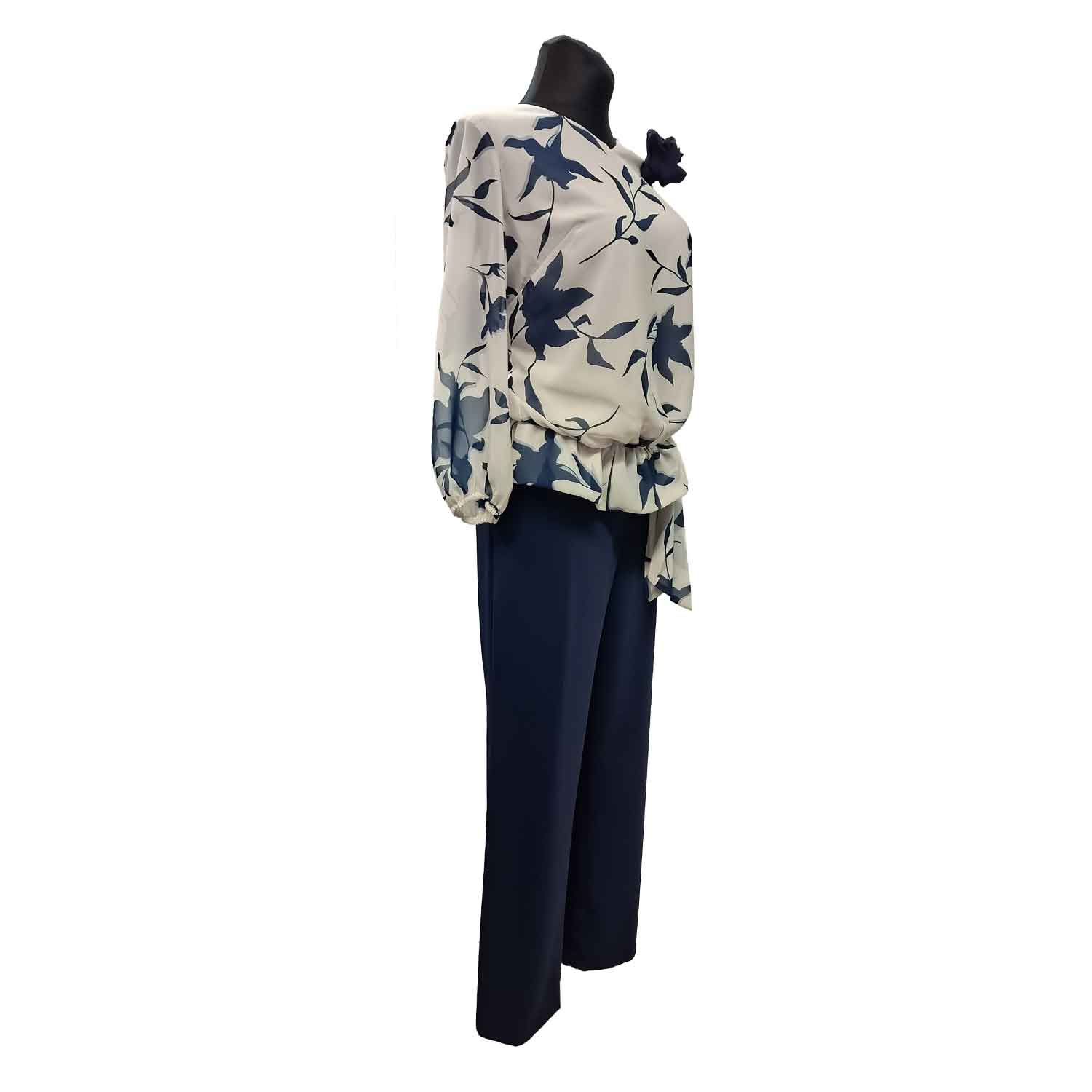 Tamsiai mėlynas elegantiškas kostiumėlis su gėlėta palaidine Collection sorotan - Image 2