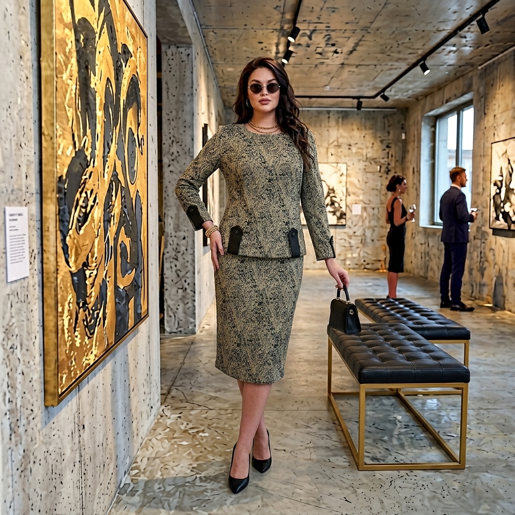 Elegantiška smėlio ir juodos spalvų turkiško rašto suknelė su dekoratyvinėmis kišenių detalėmis Magdalena - Image 3