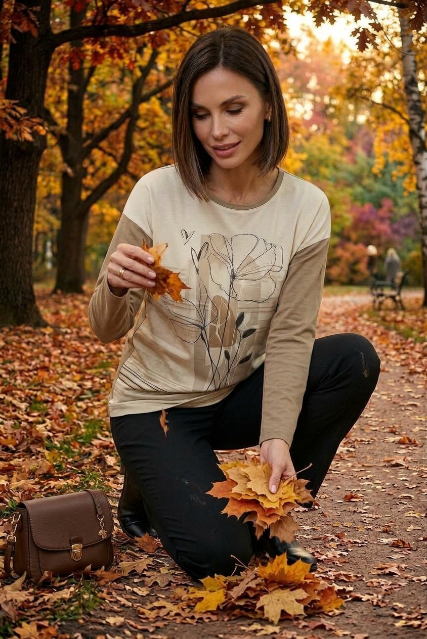 Šviesi smėlio ir kapučino spalvų palaidinė su gėlių bei grafiniu raštu Top Model - Image 5
