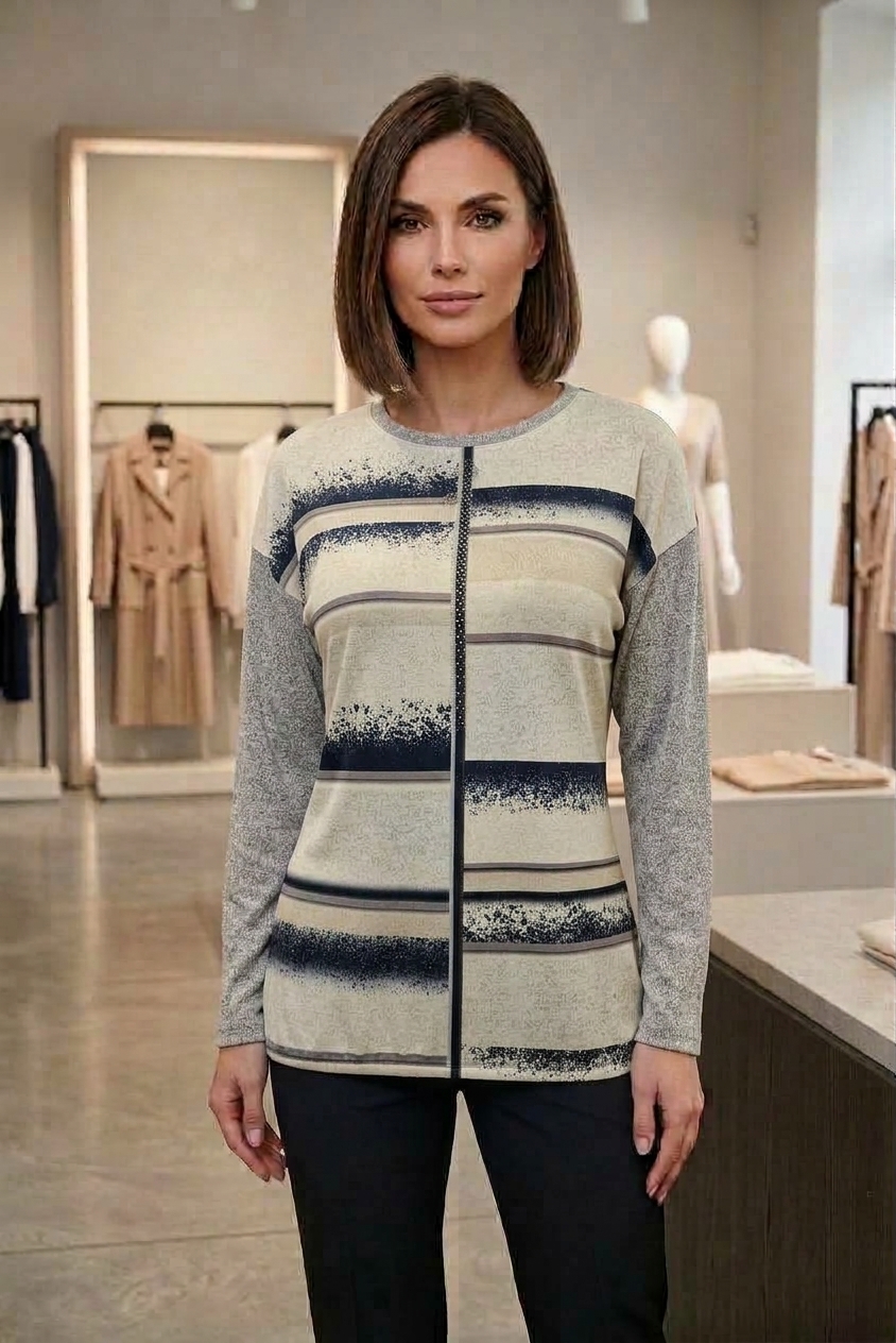 Šviesiai pilkos ir tamsiai mėlynos spalvų dryžuota palaidinė su blizgiu akcentu Top Model - Image 6