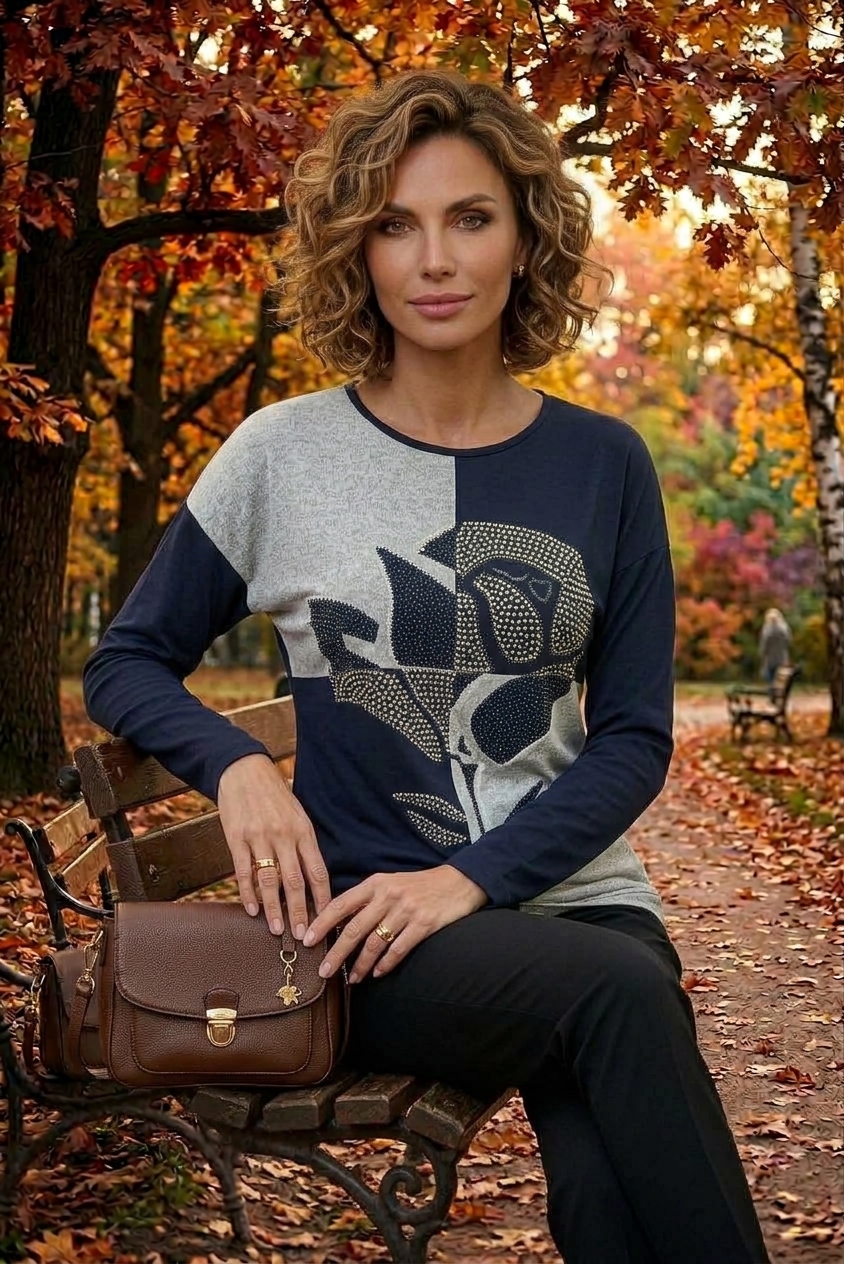 Tamsiai mėlynos ir pilkos spalvų dviejų tonų palaidinė su aplikacija Top Model - Image 7
